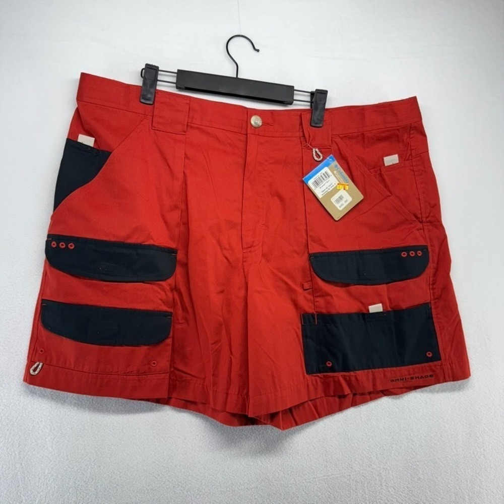 Columbia PFG Shorts Men's 42 Red Black Fishing Performance Cargo Bonehead 6" NEW